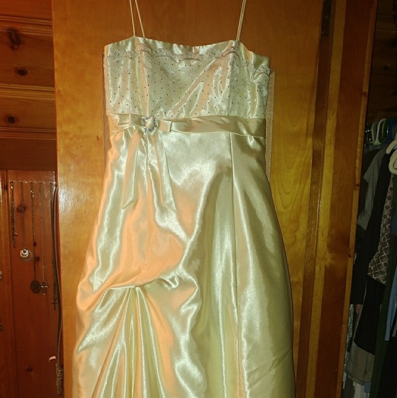 pale yellow satin dress